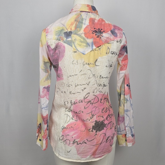 Desigual Floral Button-Up Shirt β Adjustable Sleeves, Womenβs XS - Picture 6 of 11